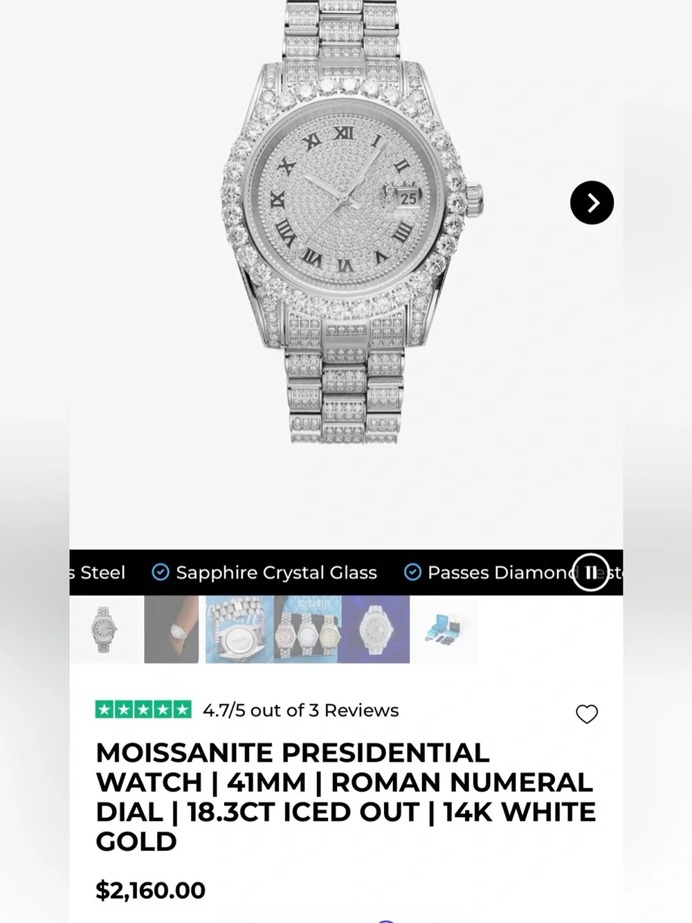 Moissanite president style 41mm new